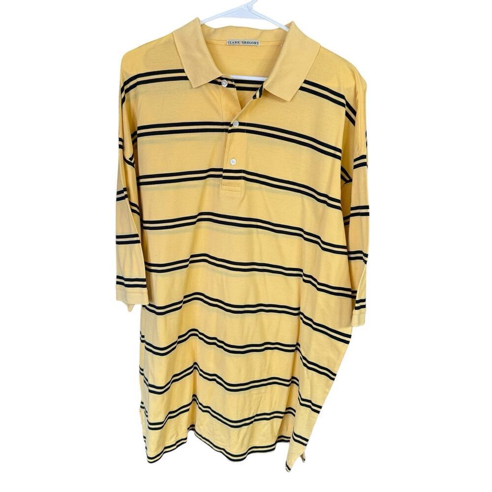 Vtg Clark And Gregory Shirt Men's Polo Short Sleeve Yellow Striped 2XL Preppy